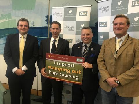Jonathan Djanogly with Cambridgeshire farmers and Cambridgeshire’s PCC campaigning against illegal hare coursing